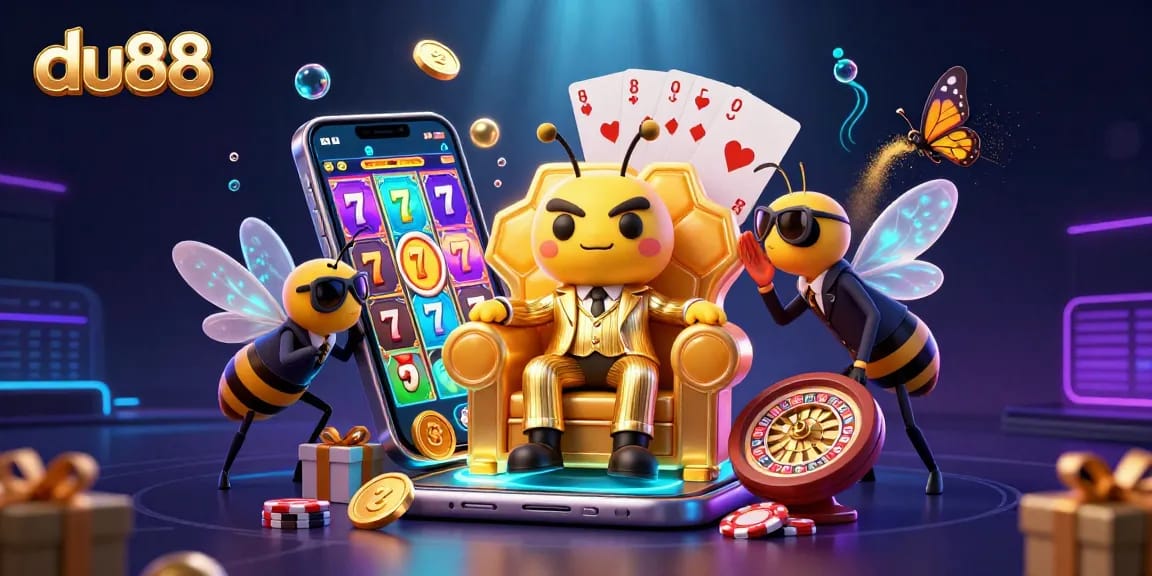 Play colorful slots at du88 with a bumblebee mob boss and vibrant casino elements.
