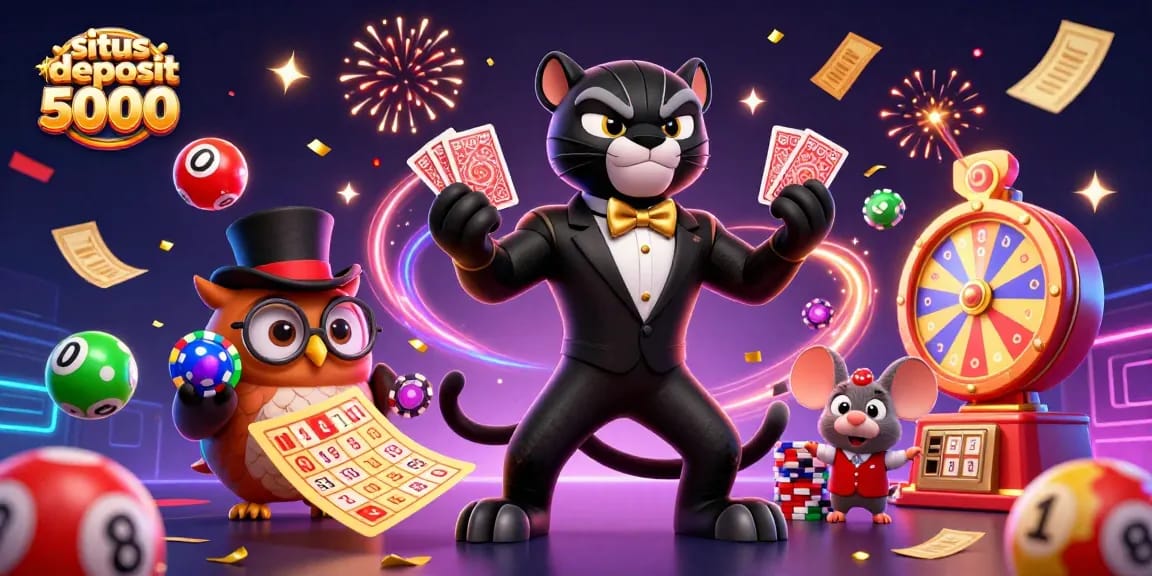 Engage with the exciting world of situs deposit 5000, featuring a black panther dealer and vivid gaming elements.