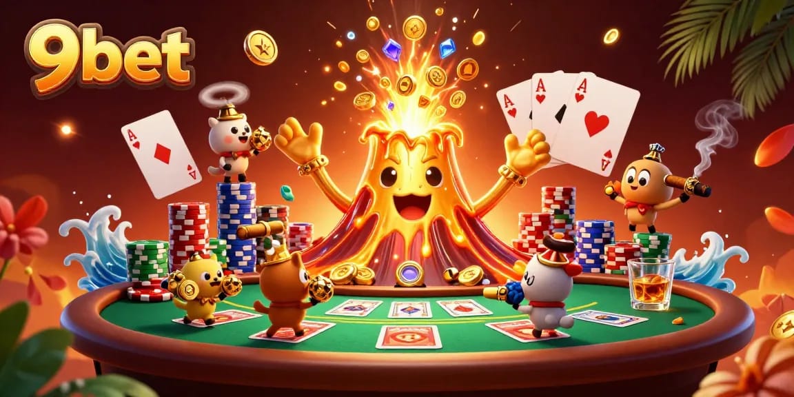 Experience thrilling gaming at 9bet with a dramatic casino scene of winning treasures.