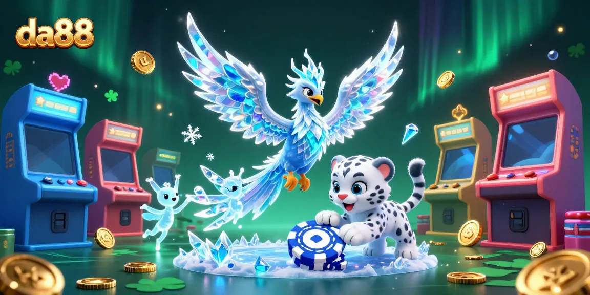 da88 showcases vibrant casino elements featuring a colorful ice phoenix, enhancing gaming excitement.