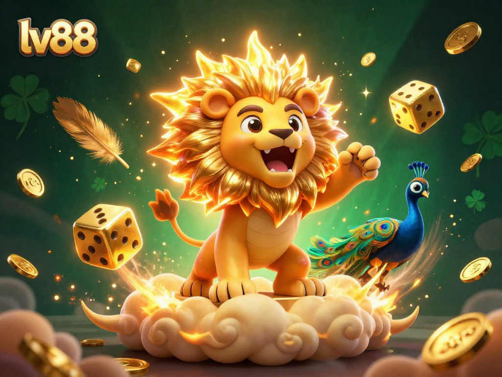 Experience the thrill of winning at lv88, as golden dice and a roaring lion ignite your casino adventure.