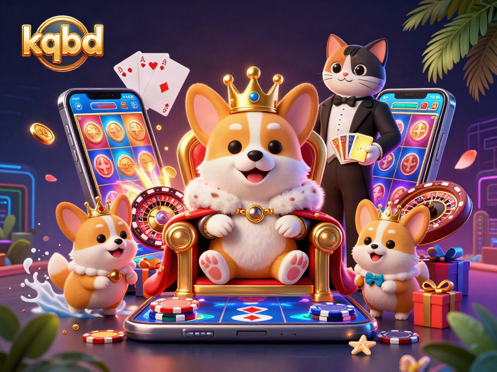 Experience thrilling kqbd moments with a 3D cartoon corgi king among vibrant casino elements.