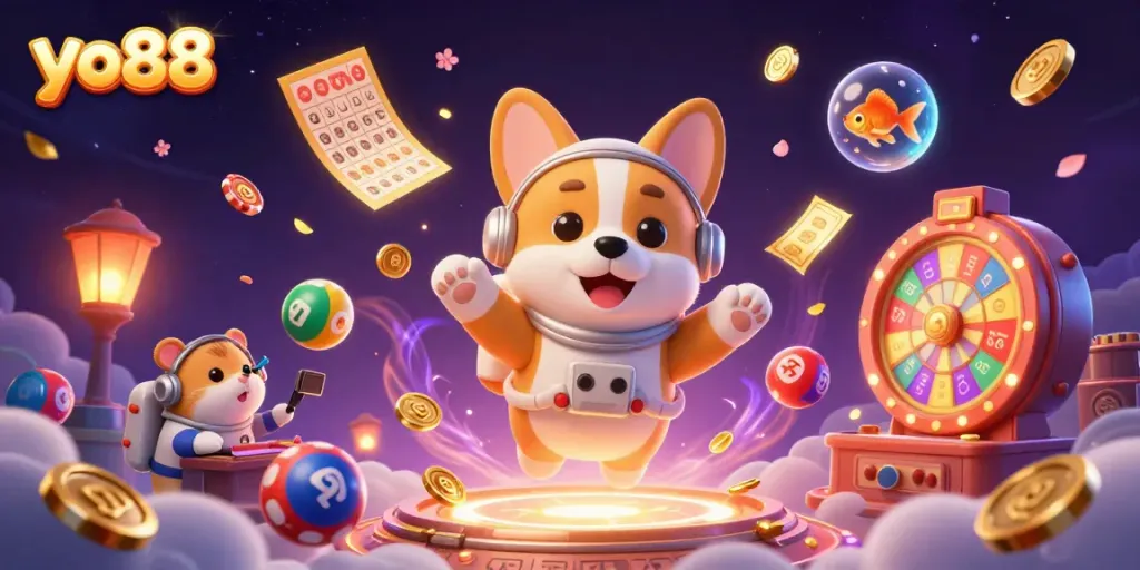 Join the fun at yo88 with a 3D astronaut corgi and hamster in a cosmic casino adventure.