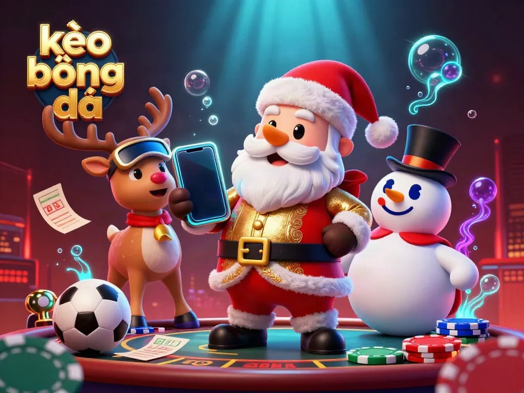 Experience the thrill of kèo bóng đá with Santa in a vibrant casino scene, complete with betting elements.