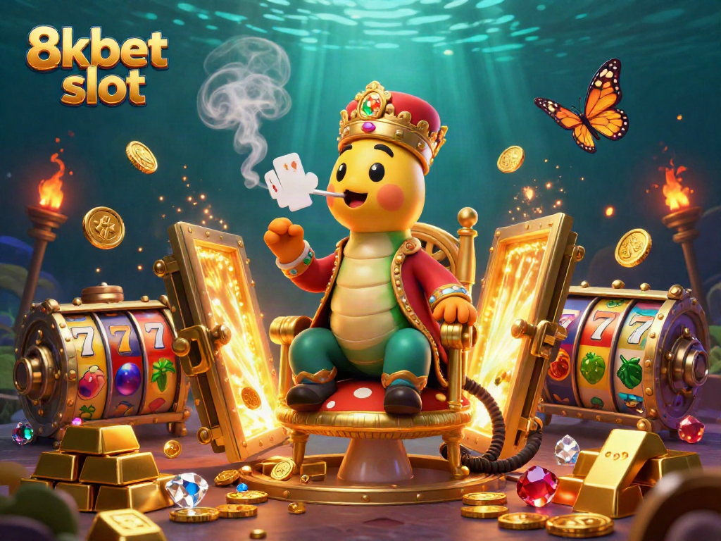 Experience the exciting 8xbet slot with a vibrant 3D illustration featuring dynamic slot reels, lucky 7s, and rich gold elements.