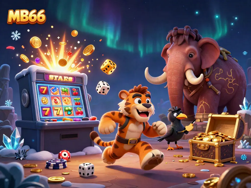 Experience the excitement of MB66's prehistoric casino with a vibrant illustration featuring engaging game elements.