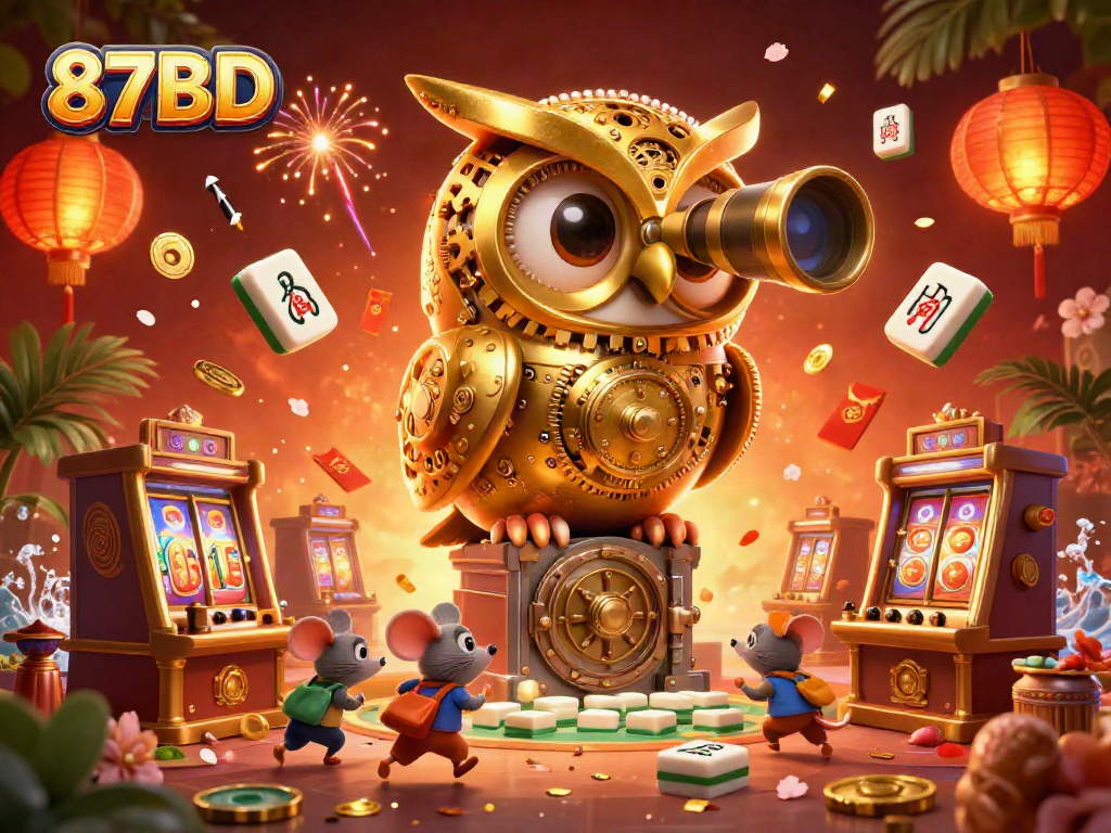 Experience the excitement at 87BD with a vibrant casino scene featuring animated characters and dynamic elements.