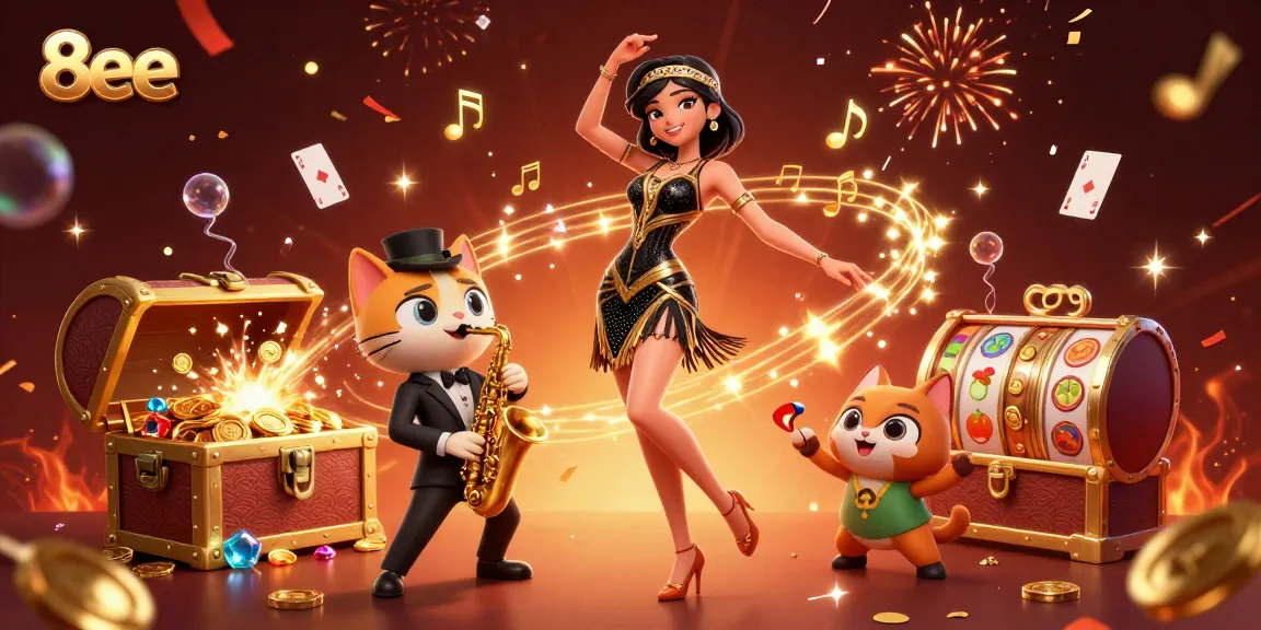 Engage in thrilling gaming with 8eee and immerse in a jackpot experience featuring vibrant characters.