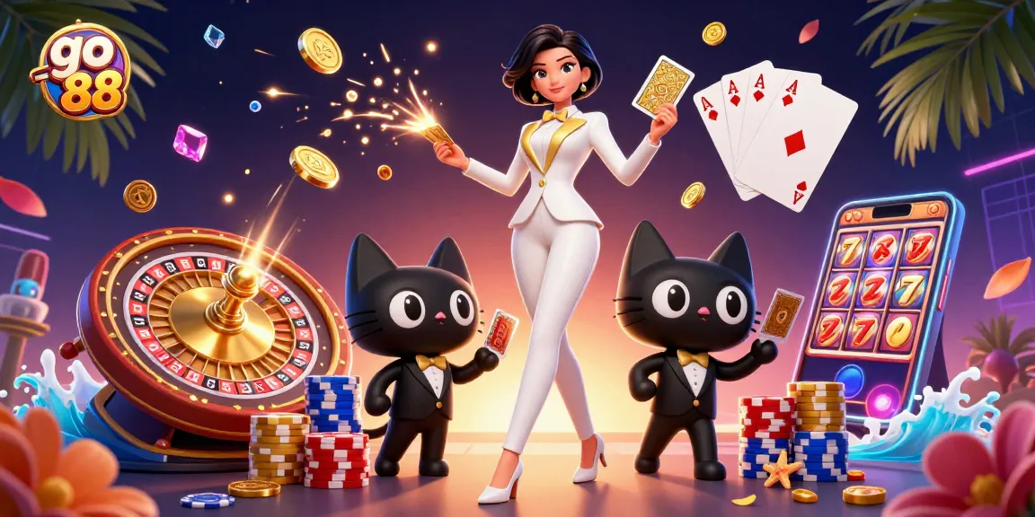 Play dynamic casino games at go 88 with glamorous dealers, vibrant chips, and golden winnings.