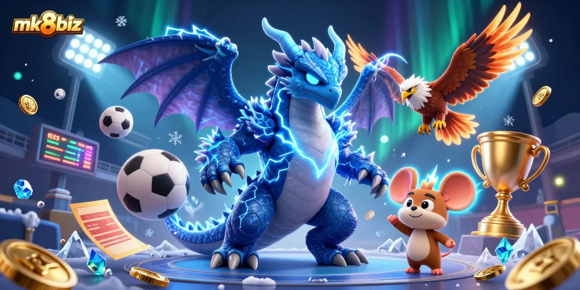 Engage with exciting games at mk8biz featuring dynamic sports elements and a vibrant dragon mascot.