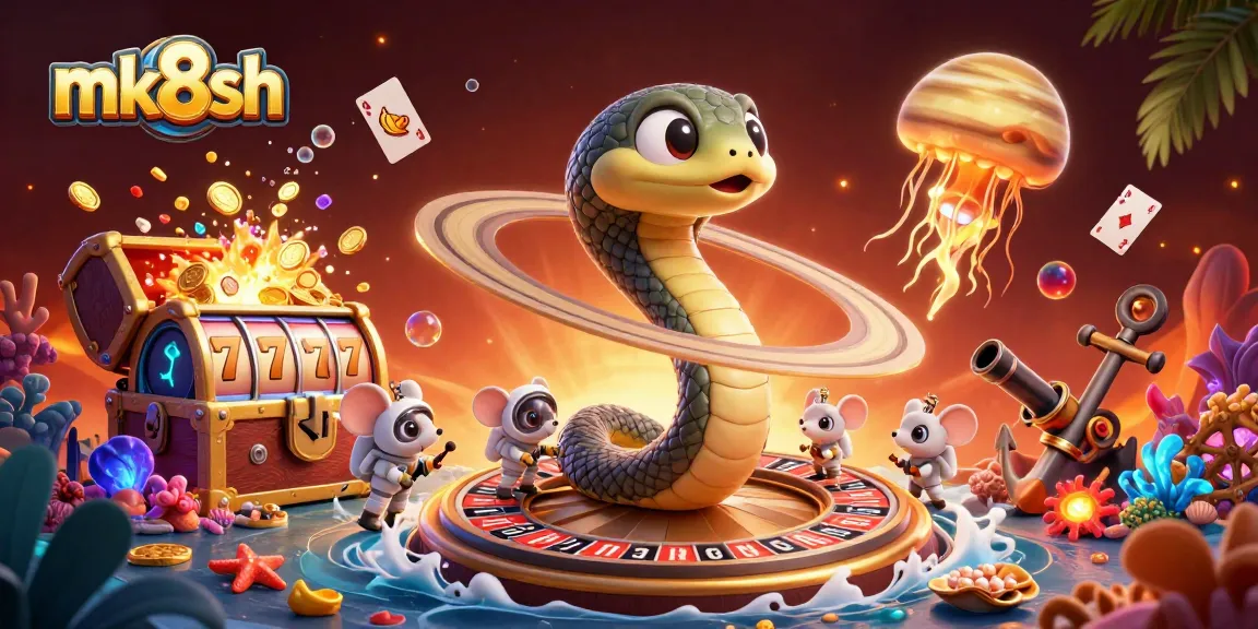 Engage in luck with mk8sh as cartoon astronauts bet on a cosmic roulette wheel scene.