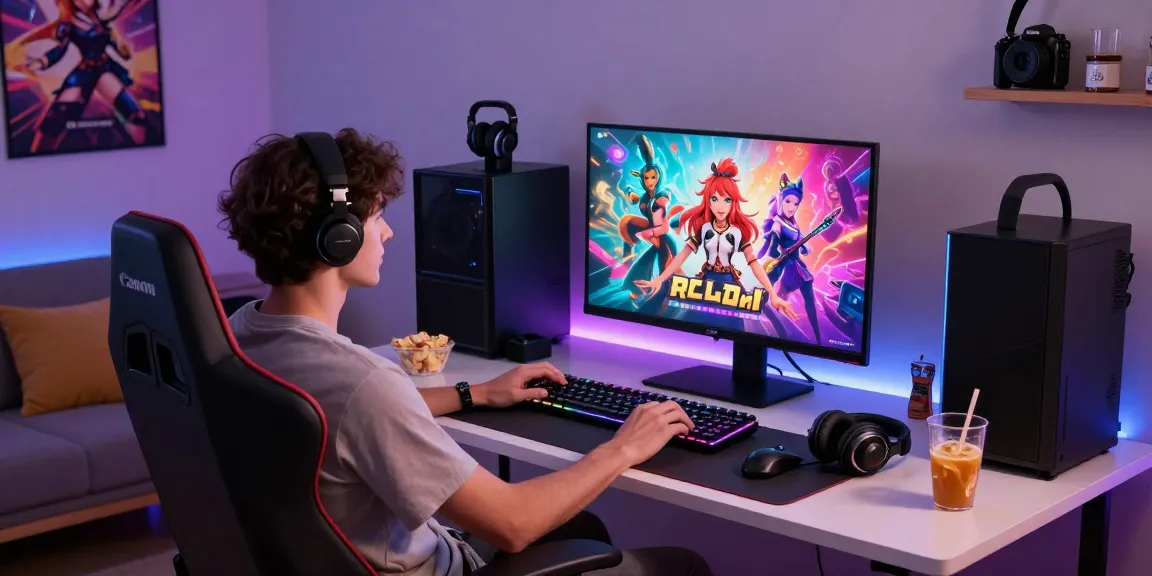 Engaging gamer enjoying a game ecchi on high-resolution display with vibrant characters.