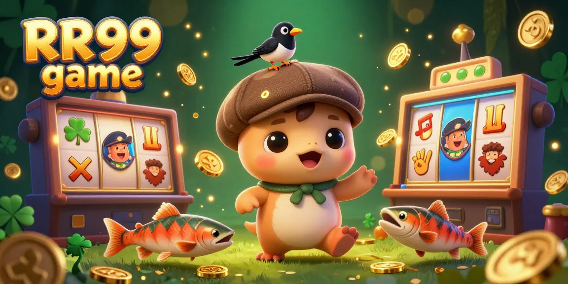 Play thrilling online games at RR99 game, featuring fun characters in a vibrant casino scene.