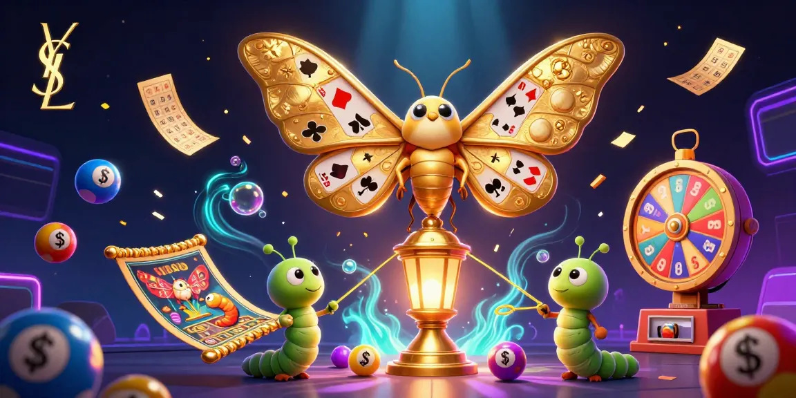 Experience thrill with ysl as colorful lottery balls and vibrant gameplay surround a majestic moth.