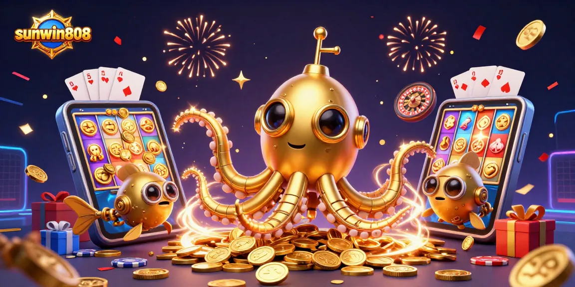 Experience thrilling gameplay at sunwin808 with a colorful slot game among golden coins and vibrant characters.