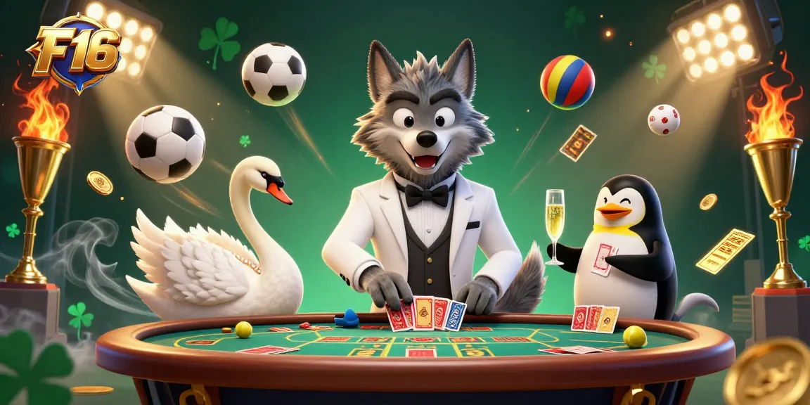 Experience F168 with vibrant characters and dynamic gaming elements in this 3D casino illustration.